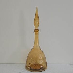 Vintage 1950s Empoli Three Fruits Pattern Amber Glass Decanter